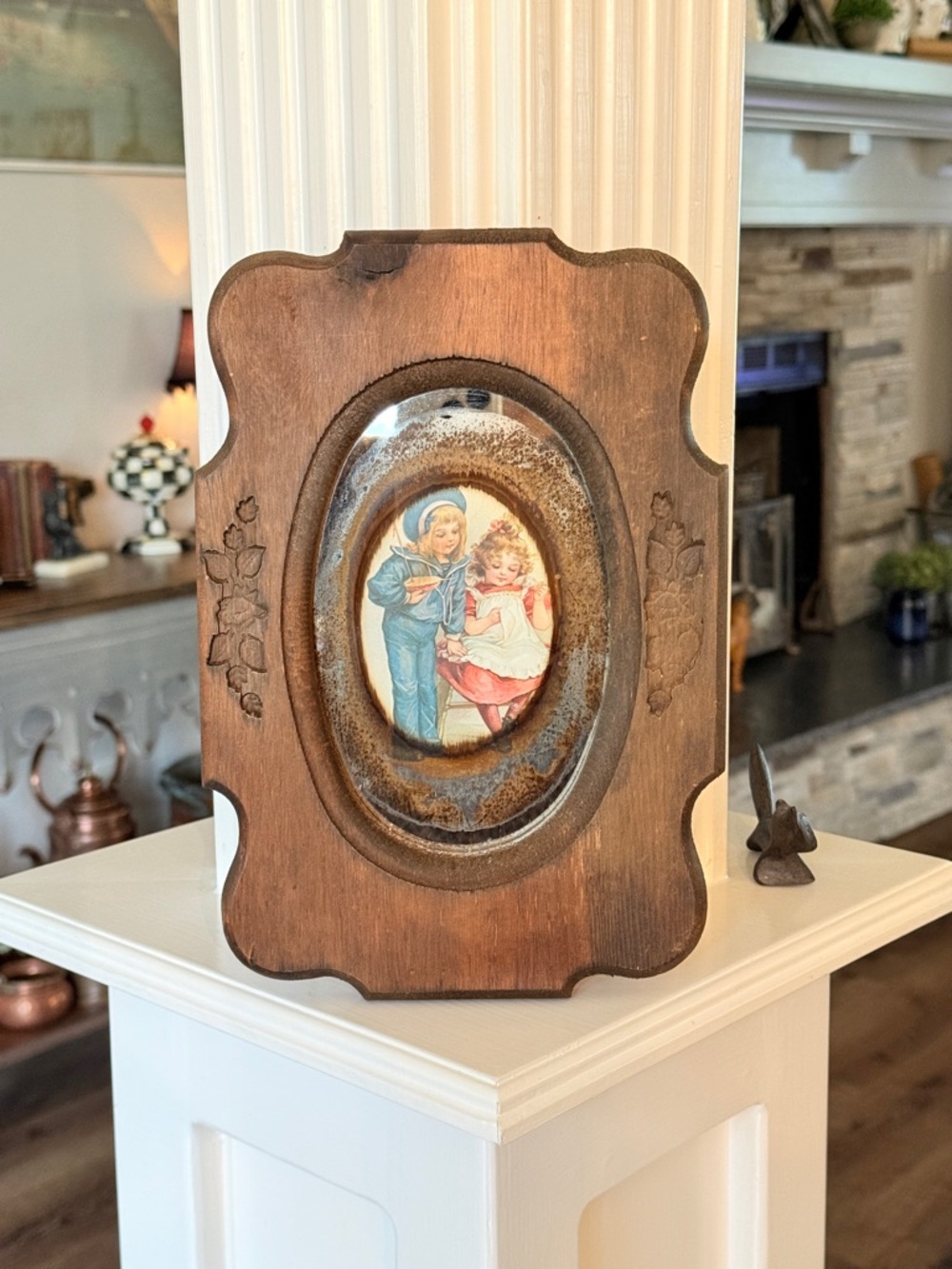 Vintage Reflective Art Chunky Wood Framed Oval Print - Picture 11 of 11
